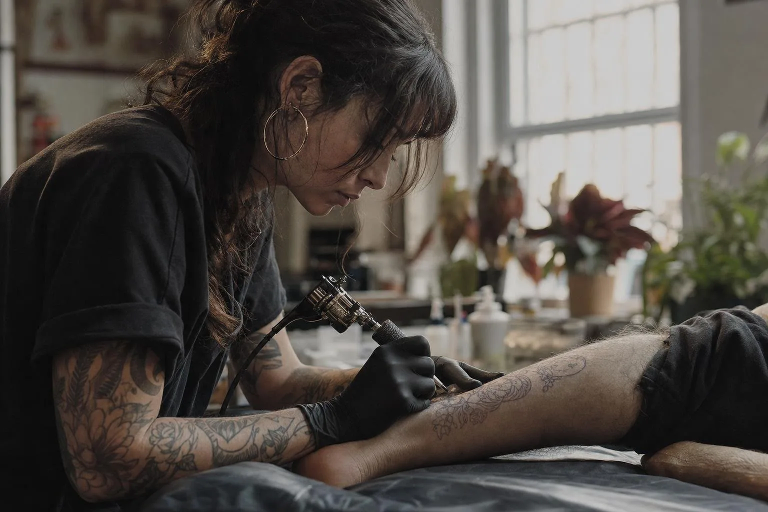 A private tattoo studio with framed flash on the wall